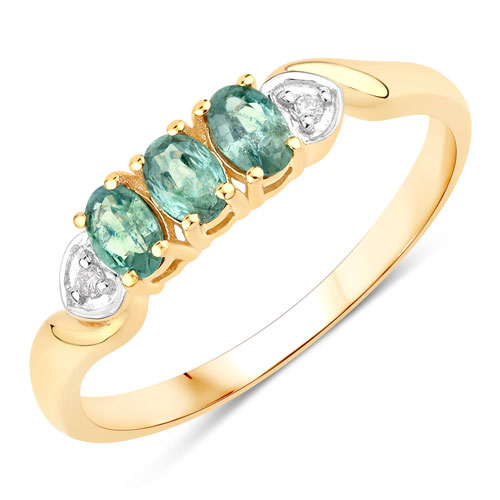 Rings-0.44 Carat Genuine Alexandrite and White Diamond 18K Yellow Gold Ring