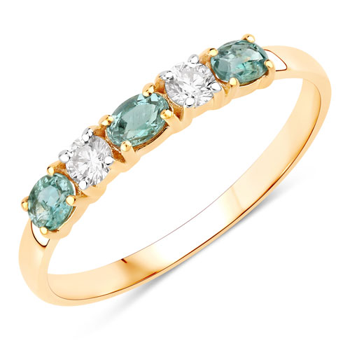Rings-0.56 Carat Genuine Alexandrite and White Diamond 18K Yellow Gold Ring