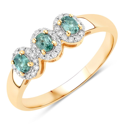 Rings-0.46 Carat Genuine Alexandrite and White Diamond 18K Yellow Gold Ring