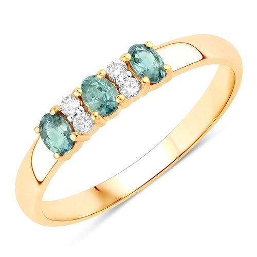 Rings-0.39 Carat Genuine Alexandrite and White Diamond 18K Yellow Gold Ring