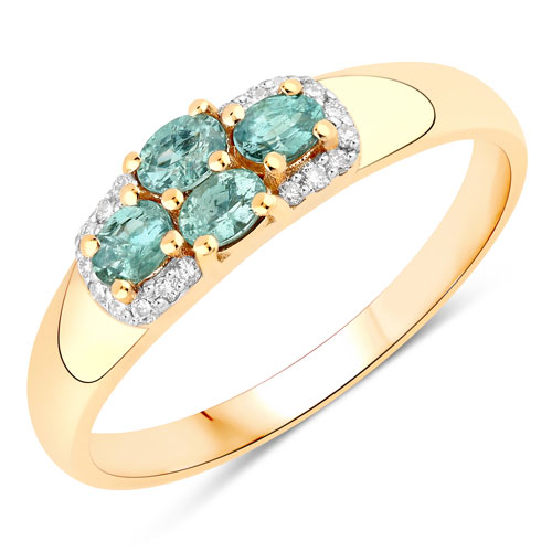 Rings-0.50 Carat Genuine Alexandrite and White Diamond 18K Yellow Gold Ring