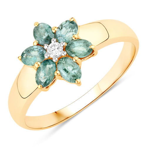 Rings-0.81 Carat Genuine Alexandrite and White Diamond 18K Yellow Gold Ring