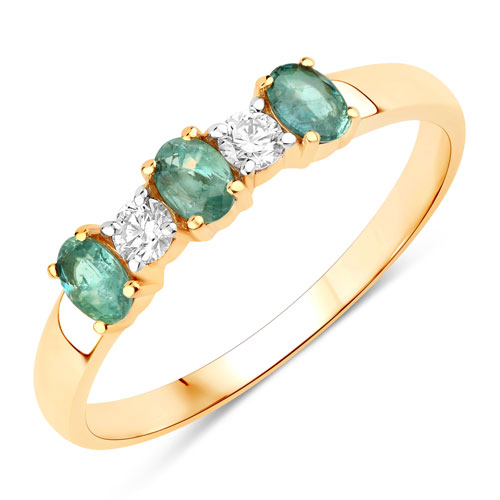 Rings-0.53 Carat Genuine Alexandrite and White Diamond 18K Yellow Gold Ring