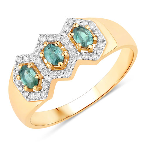 Rings-0.56 Carat Genuine Alexandrite and White Diamond 18K Yellow Gold Ring