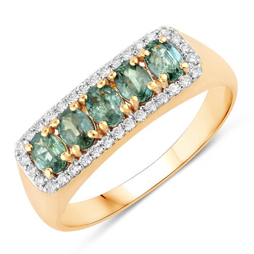 Rings-0.85 Carat Genuine Alexandrite and White Diamond 18K Yellow Gold Ring