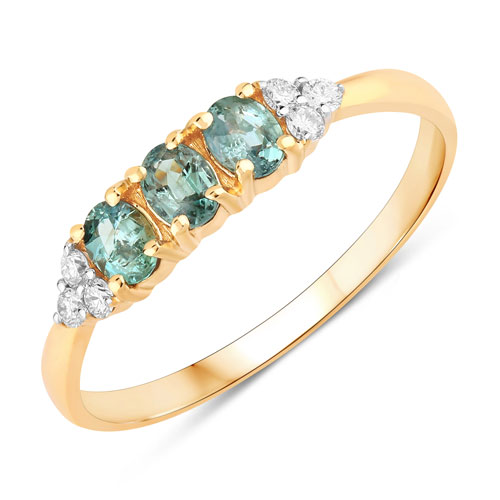 Rings-0.50 Carat Genuine Alexandrite and White Diamond 18K Yellow Gold Ring
