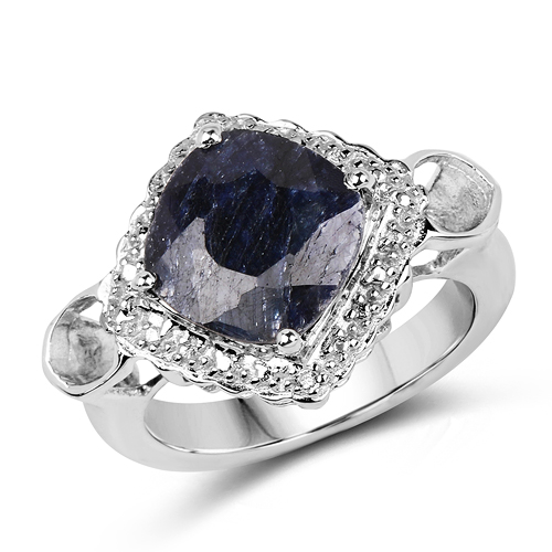 Sapphire-5.57 Carat Dyed Sapphire and White Topaz .925 Sterling Silver Ring