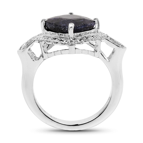 5.57 Carat Dyed Sapphire and White Topaz .925 Sterling Silver Ring