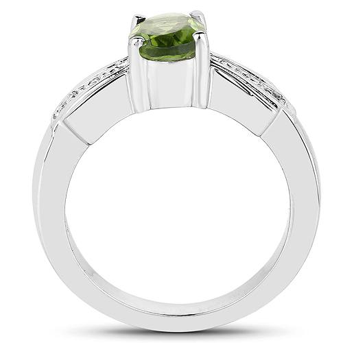 1.13 Carat Genuine Peridot and White Topaz .925 Sterling Silver Ring