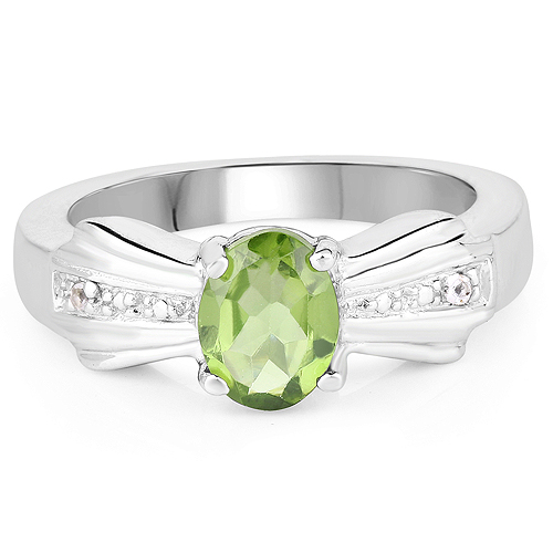 1.13 Carat Genuine Peridot and White Topaz .925 Sterling Silver Ring