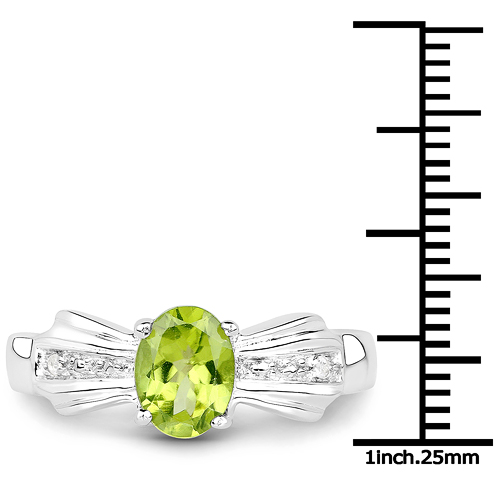 1.13 Carat Genuine Peridot and White Topaz .925 Sterling Silver Ring