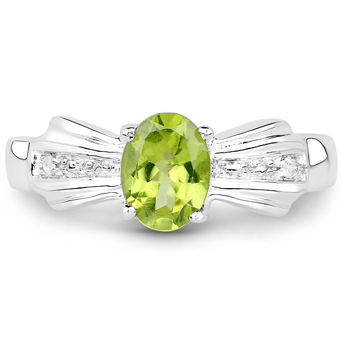 1.13 Carat Genuine Peridot and White Topaz .925 Sterling Silver Ring