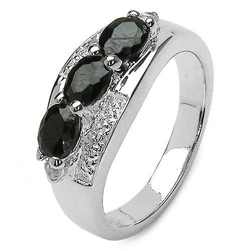1.58 Carat Genuine Black Sapphire & White Topaz .925 Sterling Silver Ring