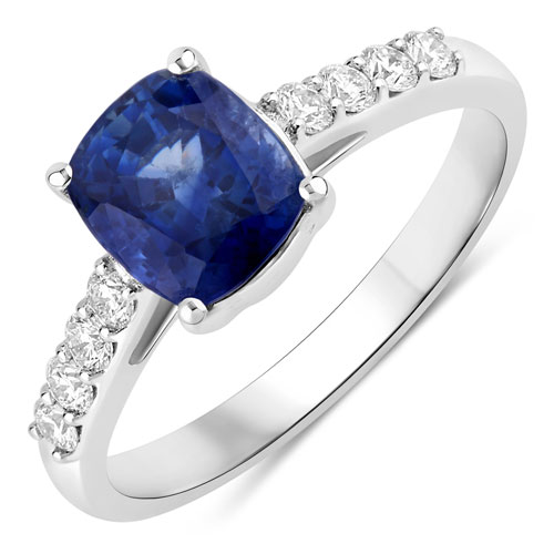 Sapphire-2.67 Carat Genuine Ceylon Blue Sapphire and White Diamond 18K White Gold Ring