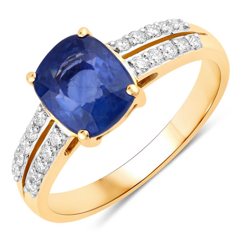 Sapphire-2.54 Carat Genuine Ceylon Blue Sapphire and White Diamond 18K Yellow Gold Ring