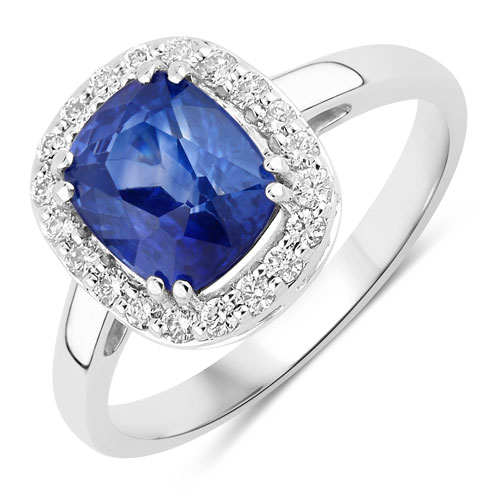 Sapphire-2.95 Carat Genuine Ceylon Blue Sapphire and White Diamond 18K White Gold Ring