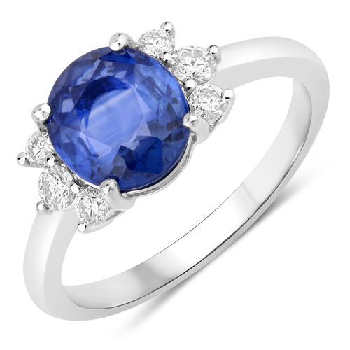 Sapphire-2.54 Carat Genuine Ceylon Blue Sapphire and White Diamond 18K White Gold Ring