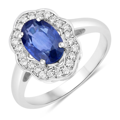 Sapphire-2.54 Carat Genuine Ceylon Blue Sapphire and White Diamond 18K White Gold Ring