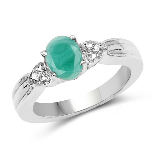 Emerald-1.08 Carat Genuine Emerald and White Topaz .925 Sterling Silver Ring
