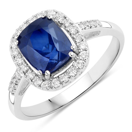 Sapphire-3.04 Carat Genuine Ceylon Blue Sapphire and White Diamond 18K White Gold Ring