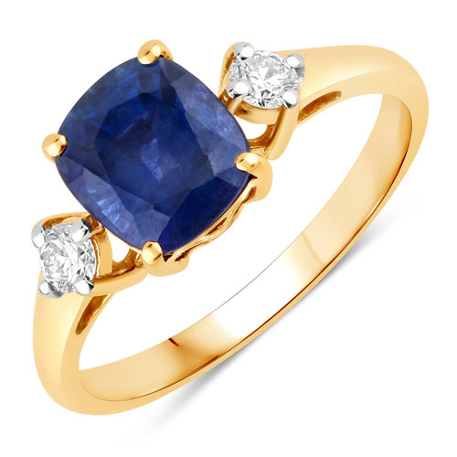 Sapphire-2.42 Carat Genuine Ceylon Blue Sapphire and White Diamond 18K Yellow Gold Ring