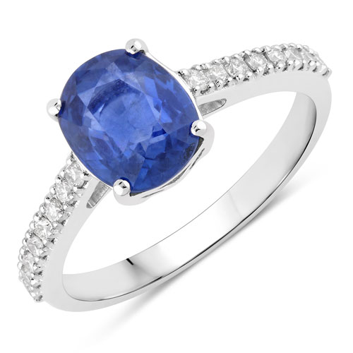 Sapphire-2.64 Carat Genuine Ceylon Blue Sapphire and White Diamond 18K White Gold Ring