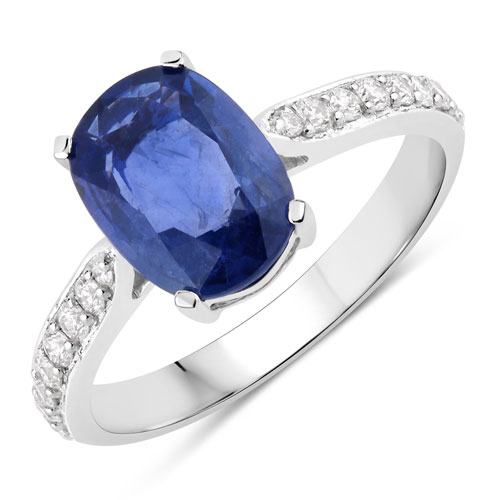 Sapphire-2.58 Carat Genuine Ceylon Blue Sapphire and White Diamond 18K White Gold Ring