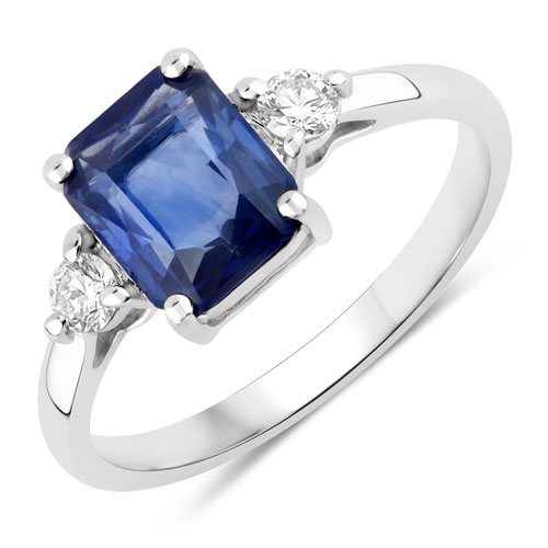 Sapphire-2.17 Carat Genuine Ceylon Blue Sapphire and White Diamond 18K White Gold Ring