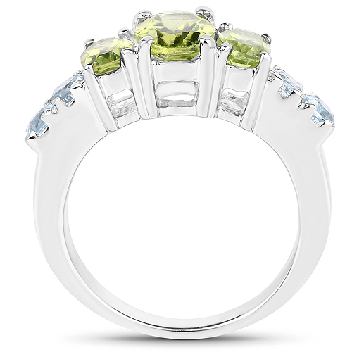 2.48 Carat Genuine Peridot and Blue Topaz .925 Sterling Silver Ring