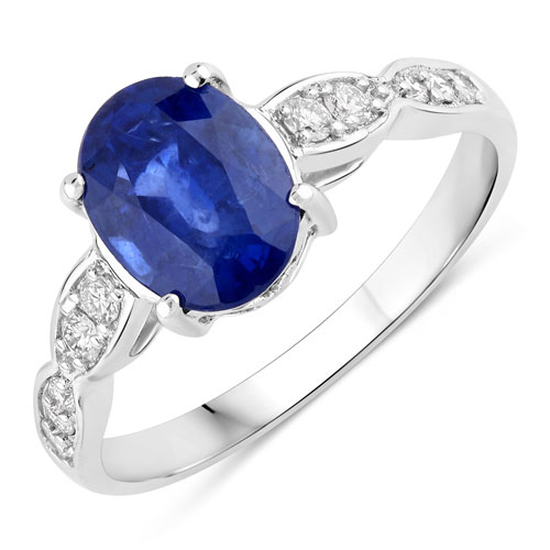 Sapphire-2.67 Carat Genuine Ceylon Blue Sapphire and White Diamond 18K White Gold Ring