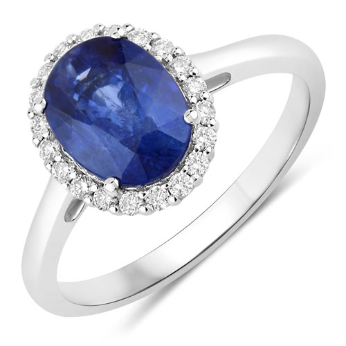 Sapphire-2.58 Carat Genuine Ceylon Blue Sapphire and White Diamond 18K White Gold Ring