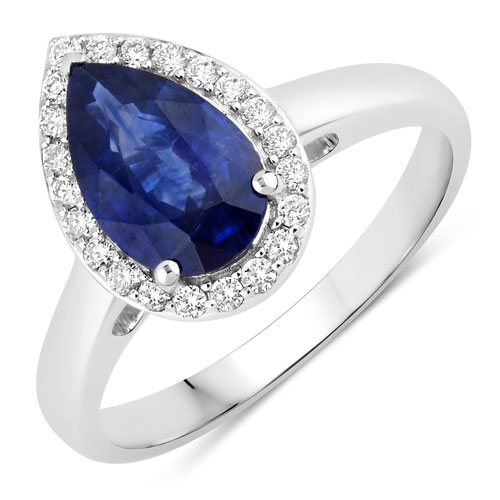 Sapphire-2.13 Carat Genuine Ceylon Blue Sapphire and White Diamond 18K White Gold Ring