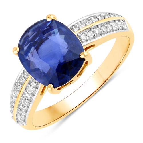 Sapphire-2.63 Carat Genuine Ceylon Blue Sapphire and White Diamond 18K Yellow Gold Ring