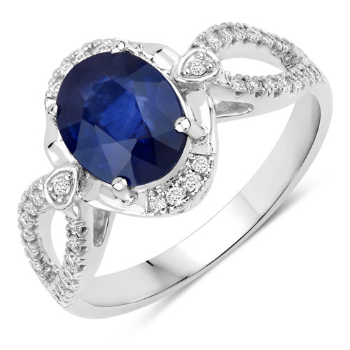 Sapphire-2.33 Carat Genuine Ceylon Blue Sapphire and White Diamond 18K White Gold Ring