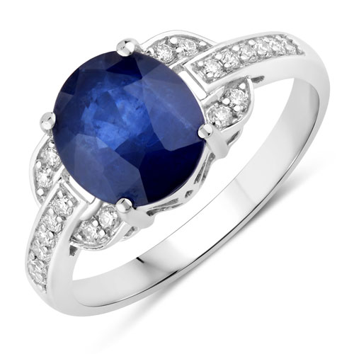 Sapphire-3.02 Carat Genuine Ceylon Blue Sapphire and White Diamond 18K White Gold Ring