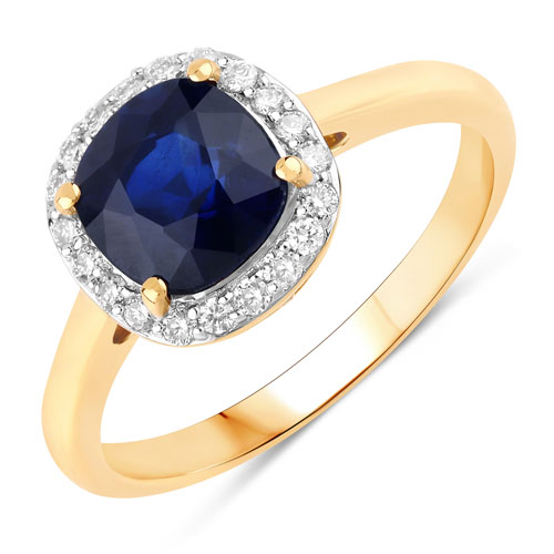 Sapphire-2.45 Carat Genuine Ceylon Blue Sapphire and White Diamond 18K Yellow Gold Ring