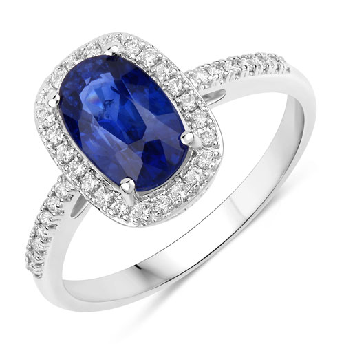 Sapphire-2.26 Carat Genuine Ceylon Blue Sapphire and White Diamond 18K White Gold Ring