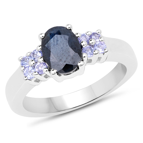 Sapphire-1.84 Carat Genuine Black Sapphire & Tanzanite .925 Sterling Silver Ring
