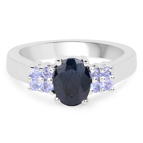 1.84 Carat Genuine Black Sapphire & Tanzanite .925 Sterling Silver Ring