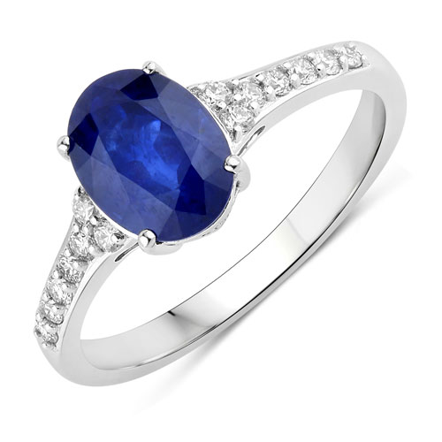 Sapphire-2.24 Carat Genuine Ceylon Blue Sapphire and White Diamond 18K White Gold Ring