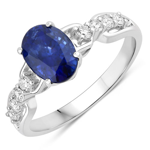 Sapphire-2.42 Carat Genuine Ceylon Blue Sapphire and White Diamond 18K White Gold Ring