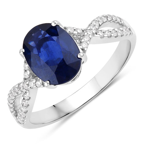 Sapphire-2.18 Carat Genuine Ceylon Blue Sapphire and White Diamond 18K White Gold Ring