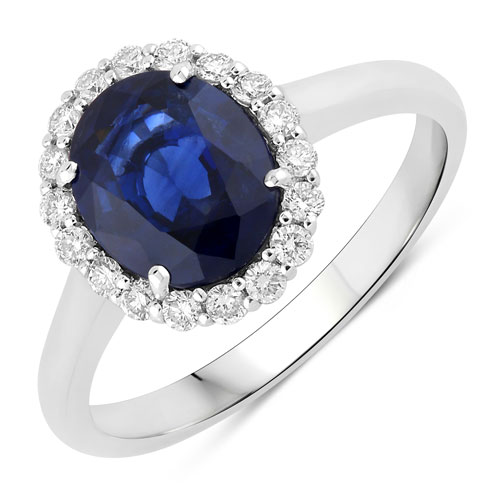 Sapphire-2.40 Carat Genuine Ceylon Blue Sapphire and White Diamond 18K White Gold Ring