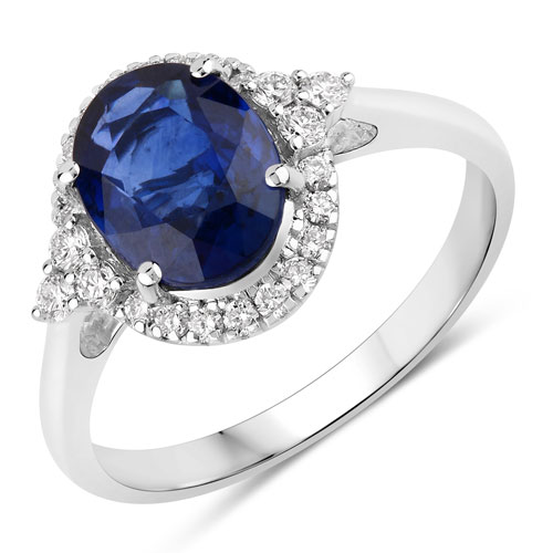 Sapphire-2.63 Carat Genuine Ceylon Blue Sapphire and White Diamond 18K White Gold Ring