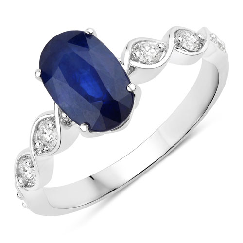 Sapphire-2.57 Carat Genuine Ceylon Blue Sapphire and White Diamond 18K White Gold Ring