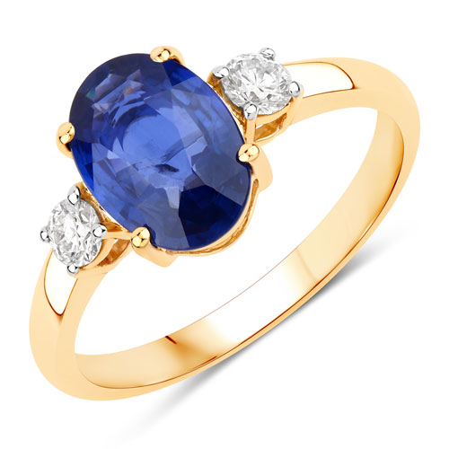 Sapphire-2.33 Carat Genuine Ceylon Blue Sapphire and White Diamond 18K Yellow Gold Ring
