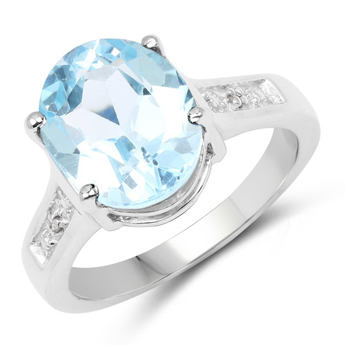 Rings-5.16 Carat Genuine Blue Topaz and White Diamond .925 Sterling Silver Ring