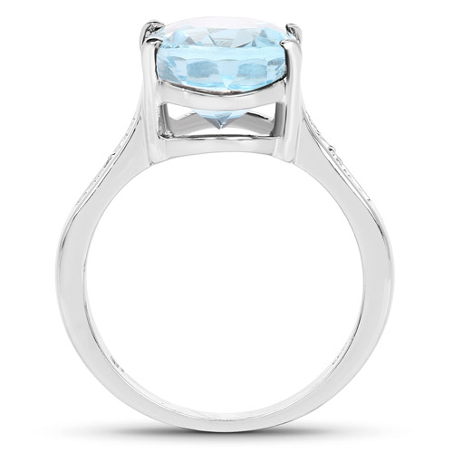5.16 Carat Genuine Blue Topaz and White Diamond .925 Sterling Silver Ring