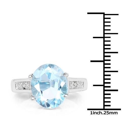 5.16 Carat Genuine Blue Topaz and White Diamond .925 Sterling Silver Ring