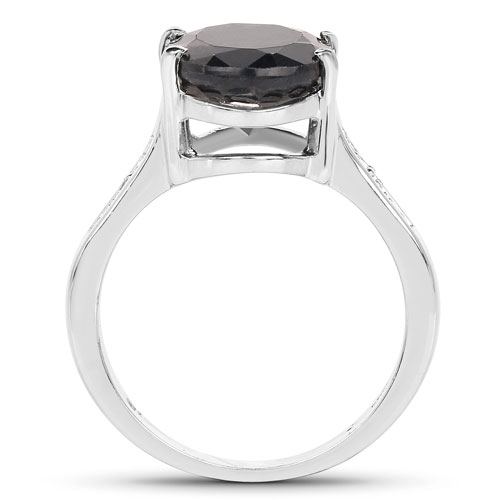 5.26 Carat Genuine Black Sapphire and White Diamond .925 Sterling Silver Ring